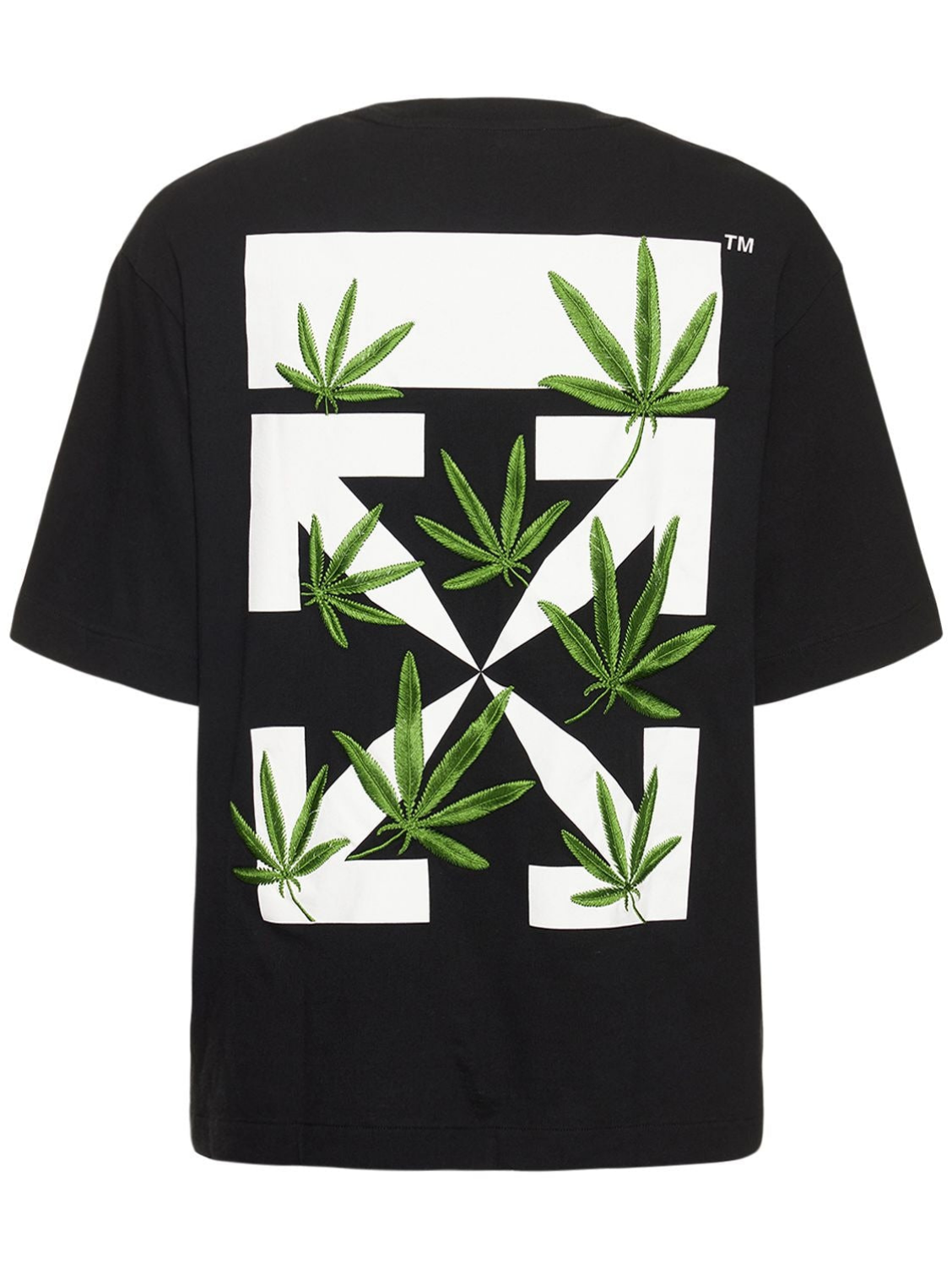 OFF-WHITE
Weed Arrow Over Cotton Jersey T-shirt In Black,green