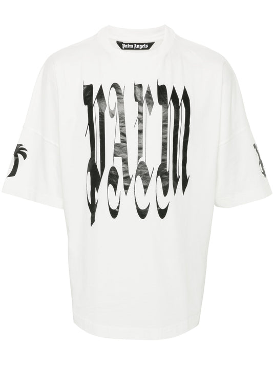 Palm Angels Logo Gothic sobre Camiseta Blanco